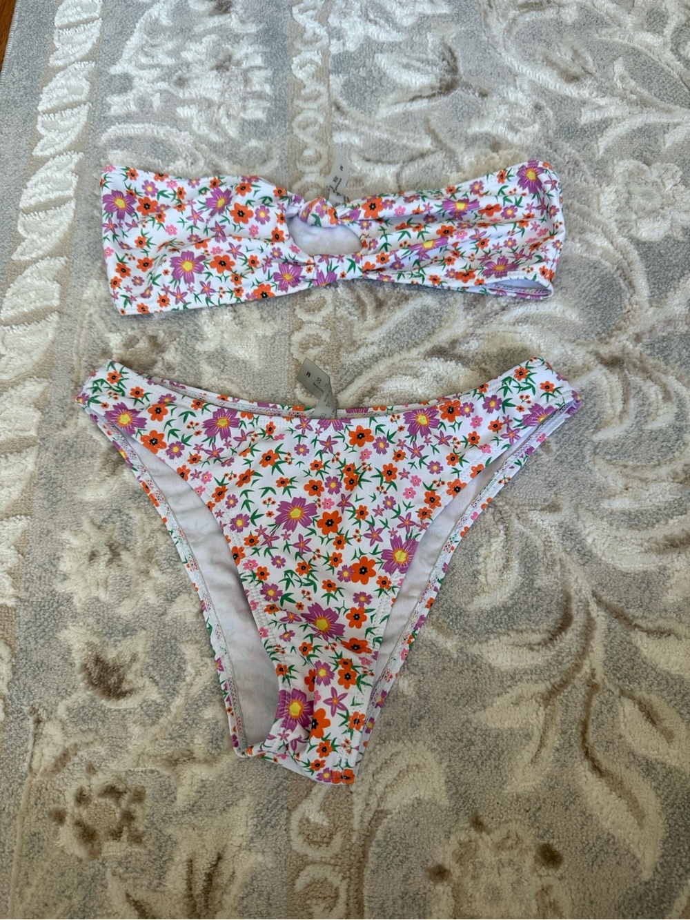 Floral Bikini Sets group sale - White with Pink & Orange Flowers black and blue